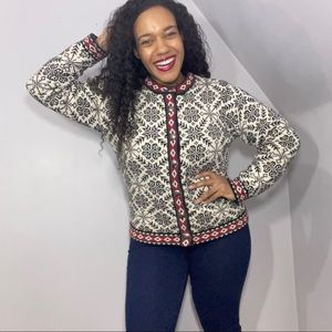 L.L. Bean Vintage Nordic Cardigan Knit Sweater Holiday Fair Isle Scandinavian